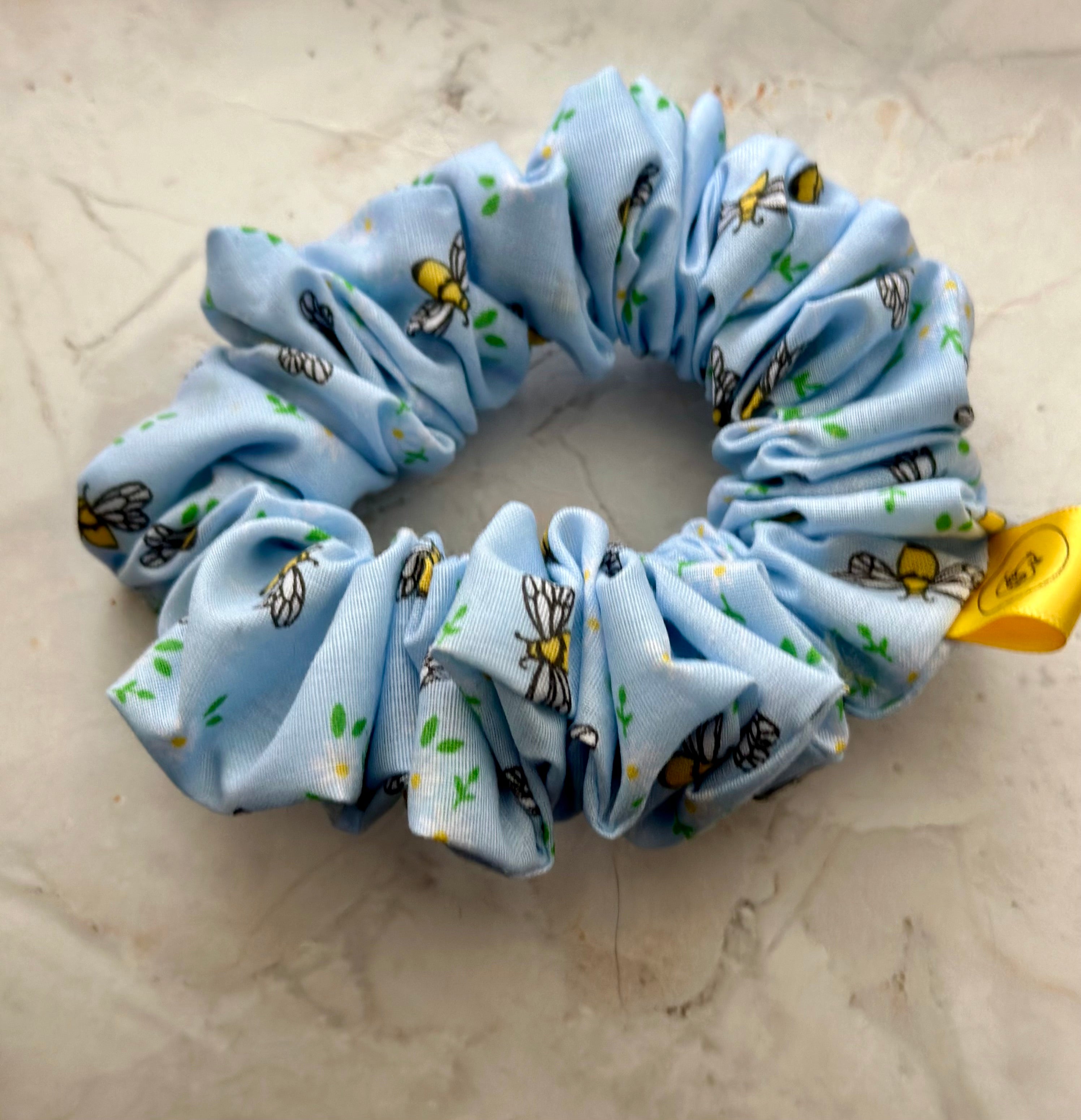 Baby Blue Bumble bee hair scrunchie