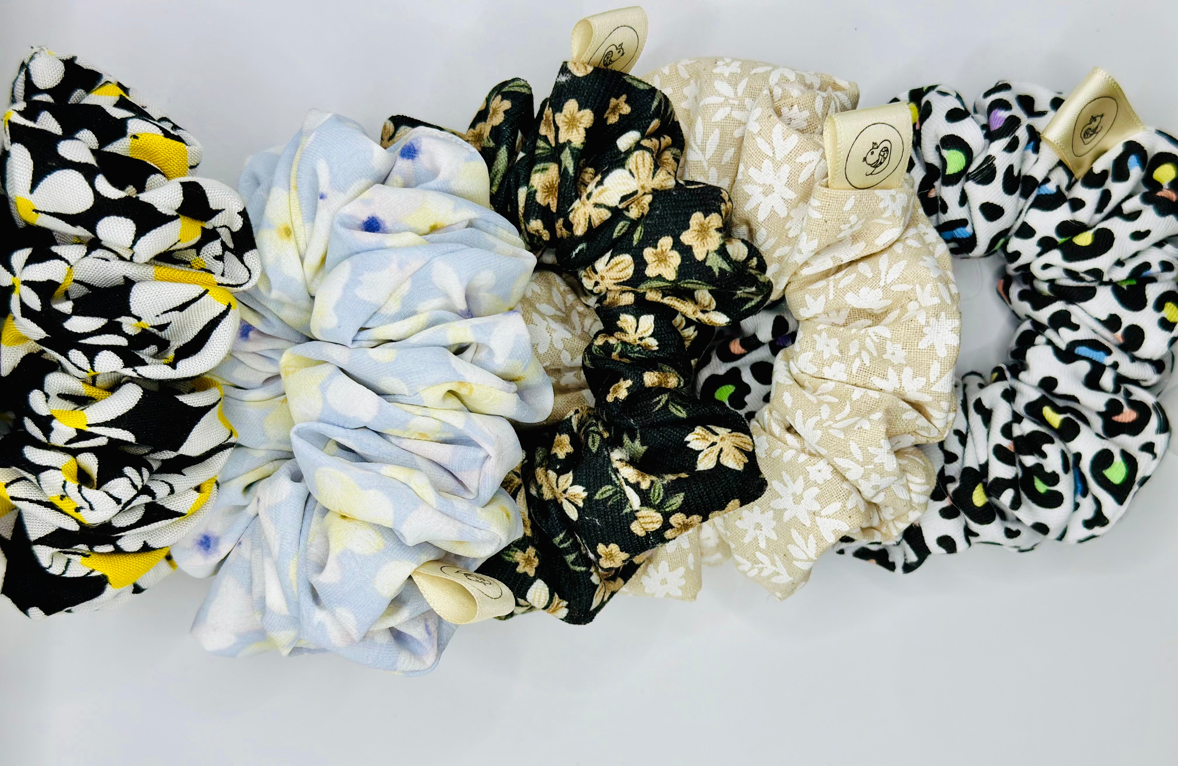 Pastel Blue floral hair scrunchie