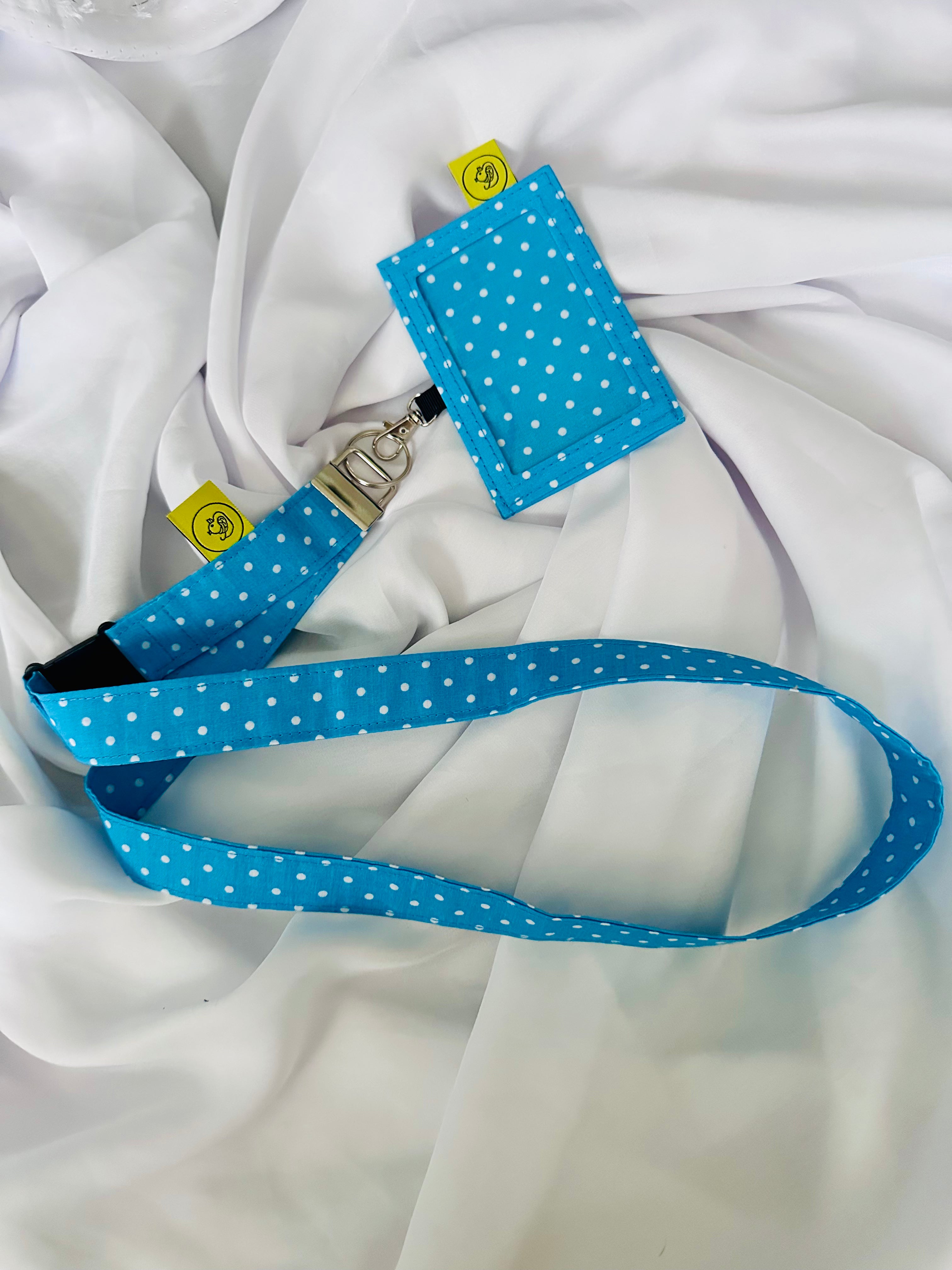 Turquoise and White Polka Dot Cotton Landyard and ID Holder