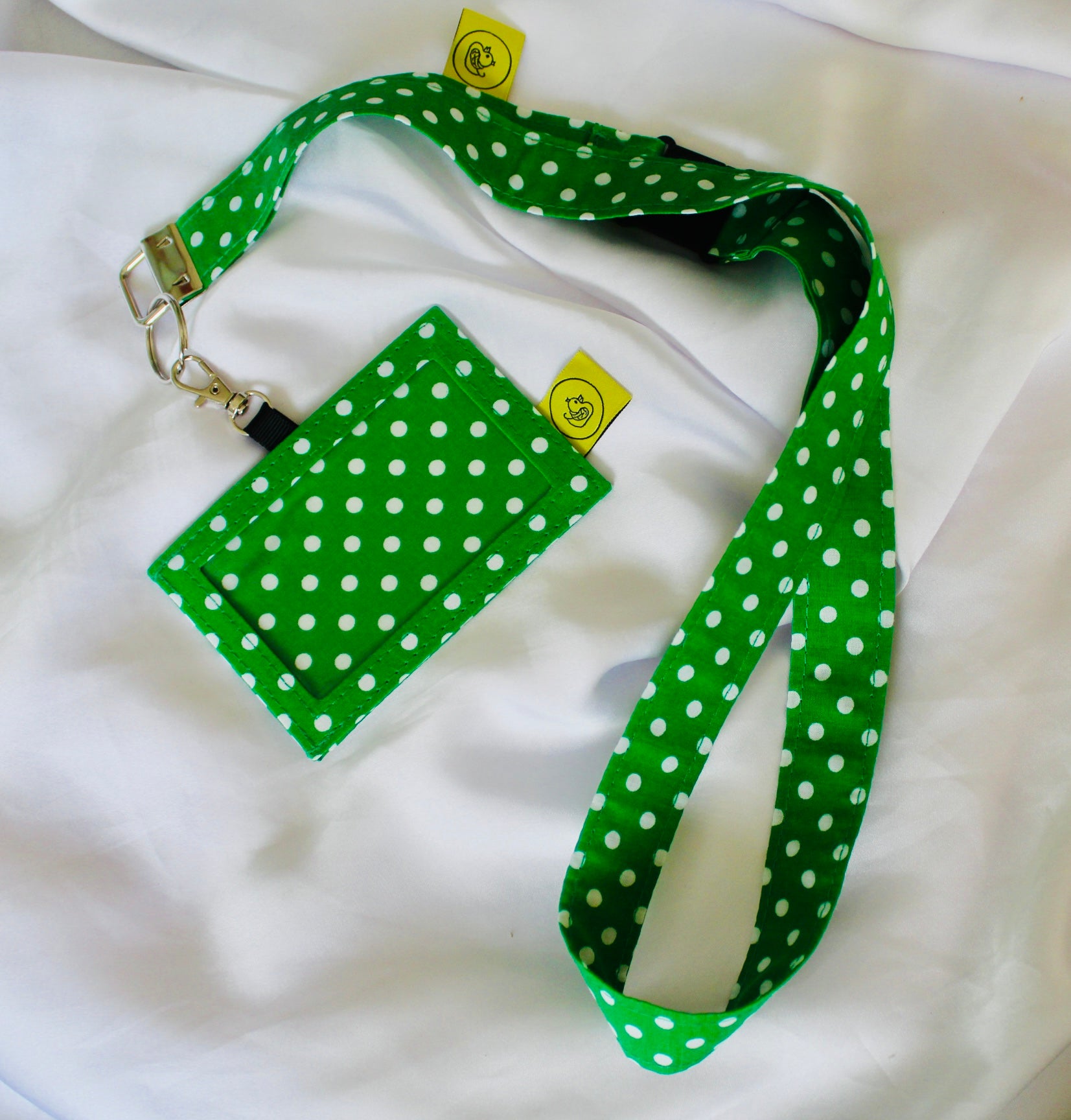 Green and white polka dot Cotton Landyard and ID Holder