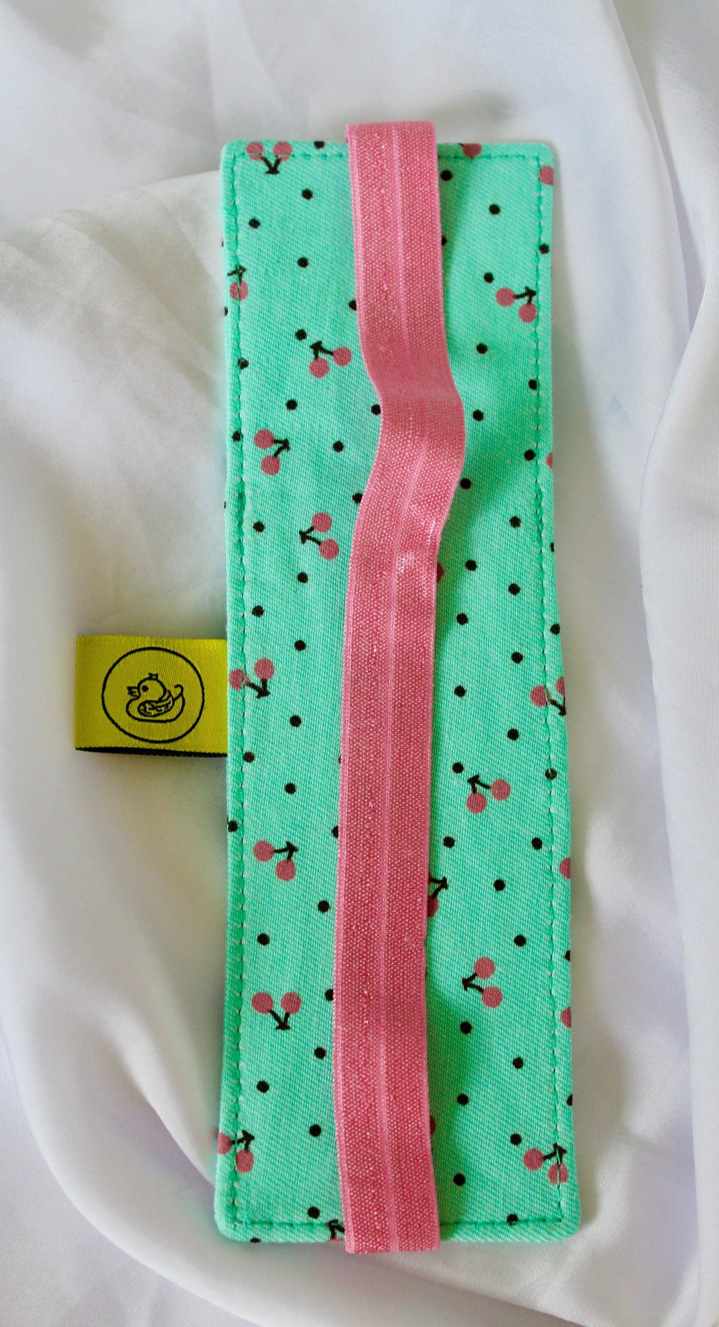 Green polka dot and Cherries Elastic Notebook Double Pen Holder