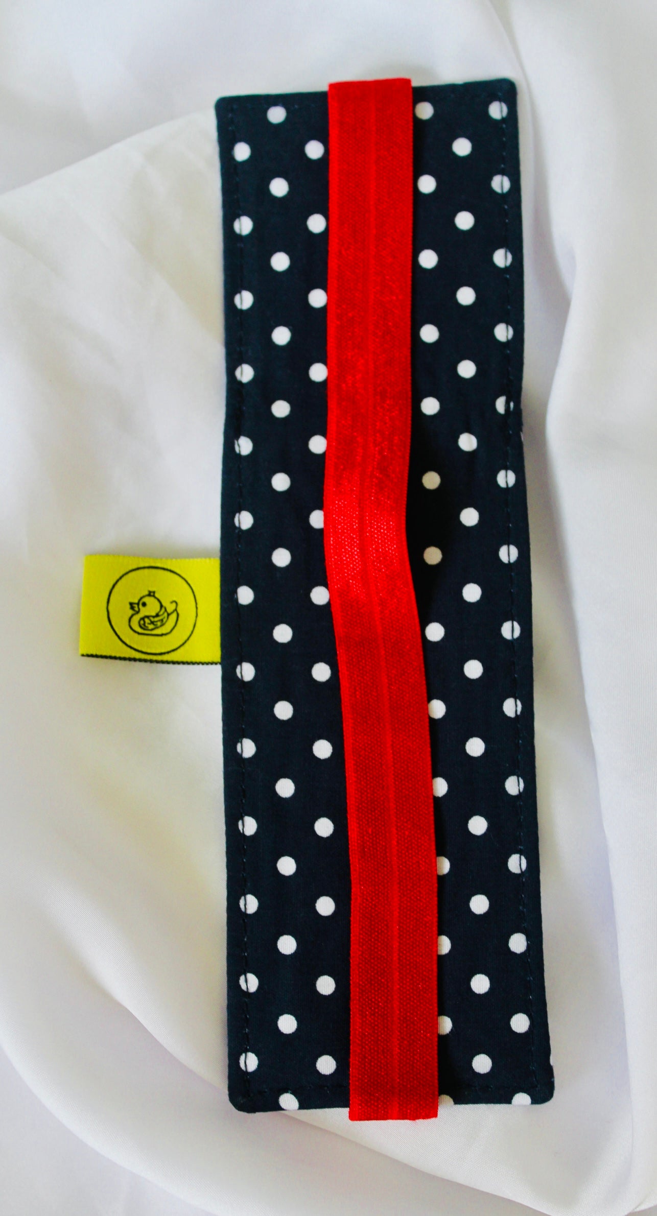 Navy and White polka dot Elastic Notebook Double Pen Holder