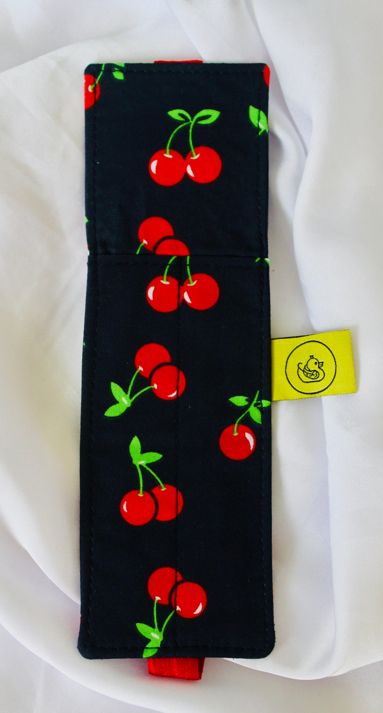 Navy Cherries Elastic Notebook Double Pen Holder
