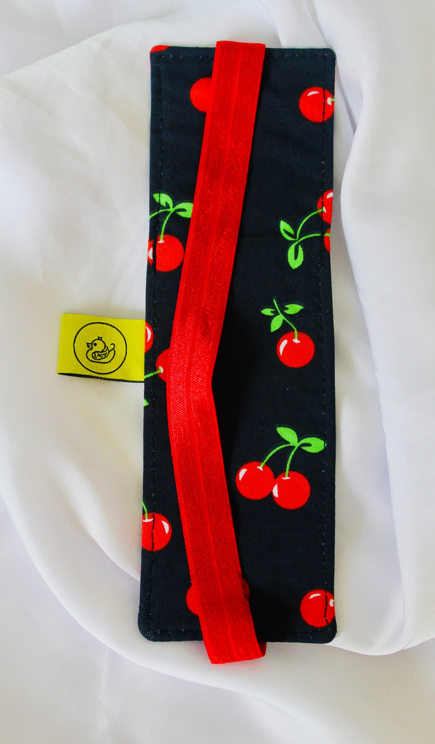 Navy Cherries Elastic Notebook Double Pen Holder