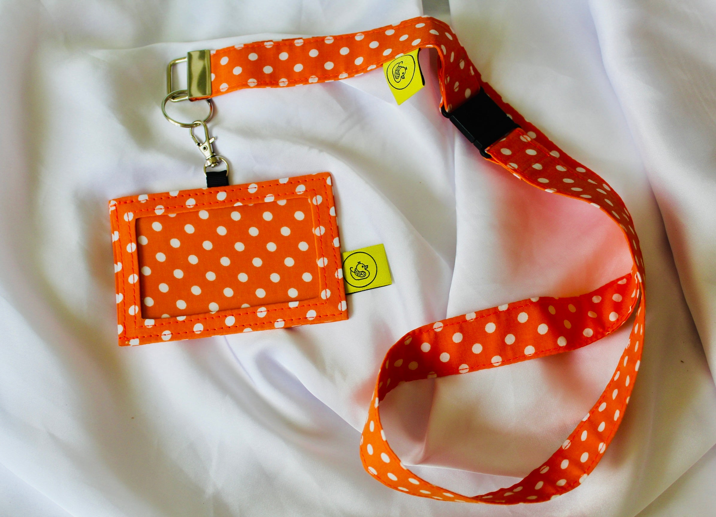 Orange and white polka dot Cotton Landyard and ID Holder