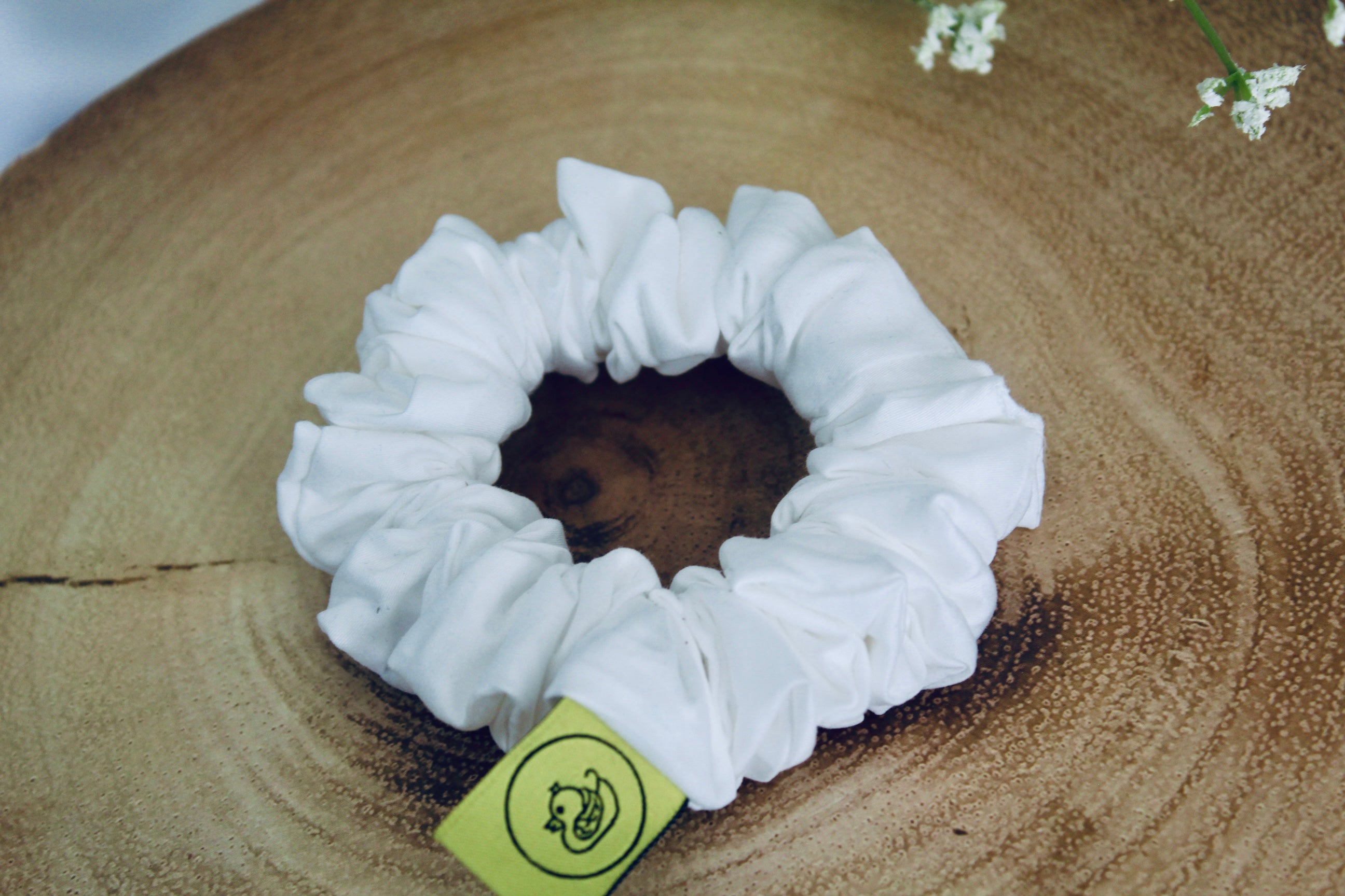 White Mini satin hair scrunchie